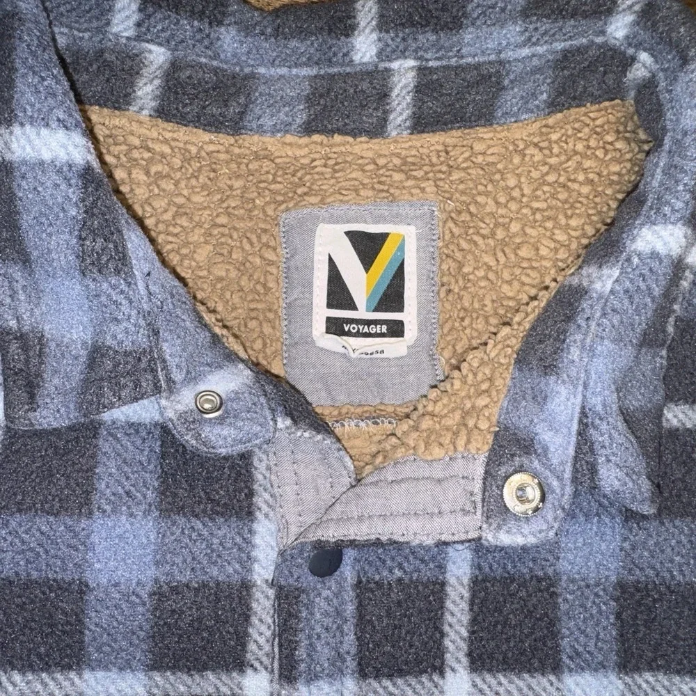 Voyager Sherpa Lined Men's Flannel Fleece Shirt Jacket Blue Plaid Size XL